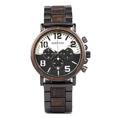 Bobo bird wooden watch men’s quartz wristwatch military chronograph top fashion waterproof clcok great gift box reloj