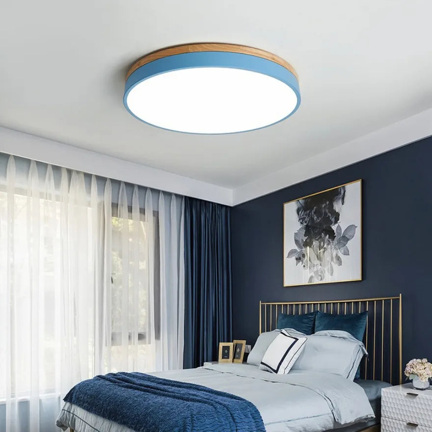 Macaron led ceiling light round wooden bottom home bedroom balcony study children’s room indoor decorceiling lamp