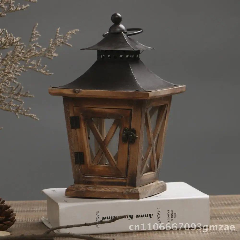Vintage american wooden candle holder european style wind lamp home decorations christmas ornaments coffee color wood