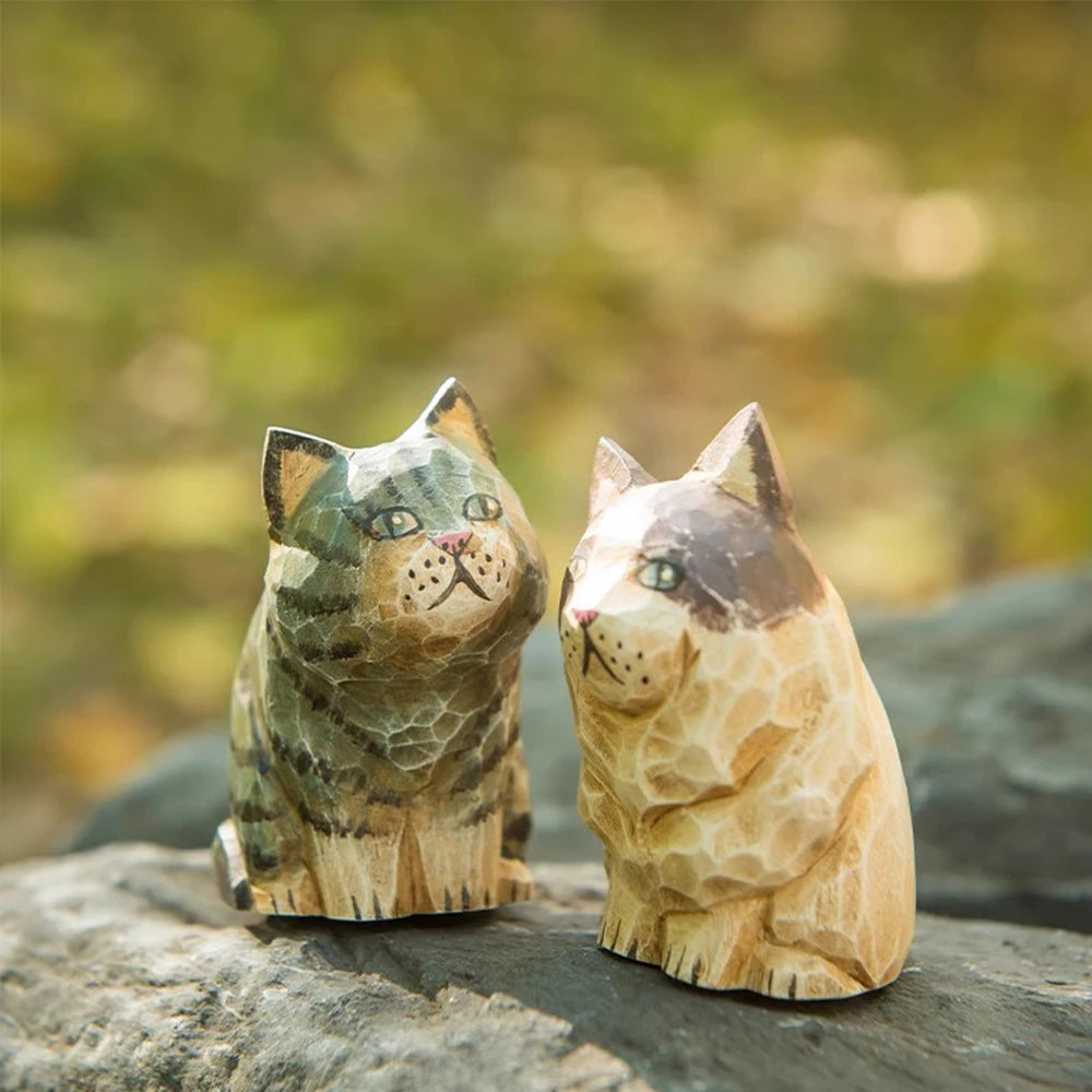 Handcrafted wood carving home decorations decoraciones para el hogar desk accessories room decor handmade vintage cat