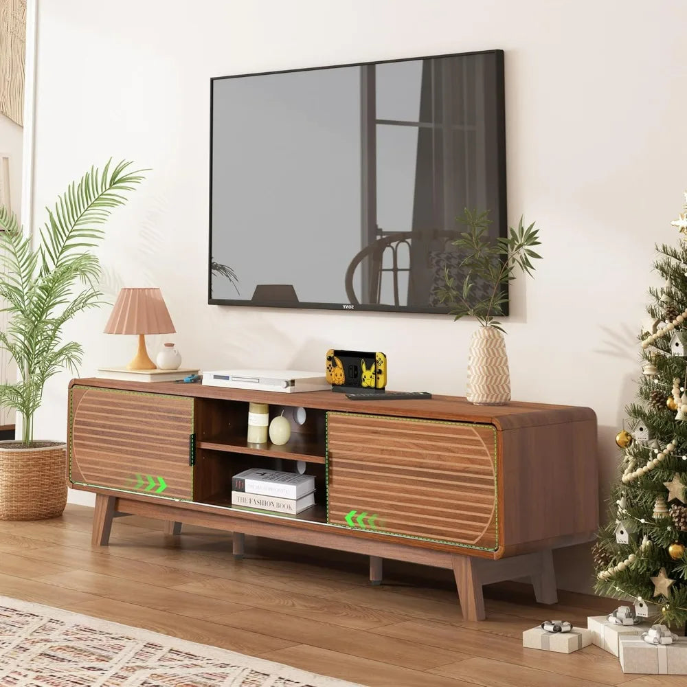 Mid century modern tv stand for 55/60/65 inch 62’’ console table with fluted sliding doors entertainment center