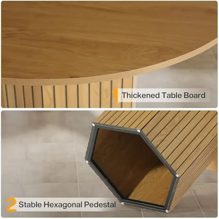 Wood dining table round kitchen for room 47 inch dinner 4 people with heavy duty pedestal - united states / natural oak