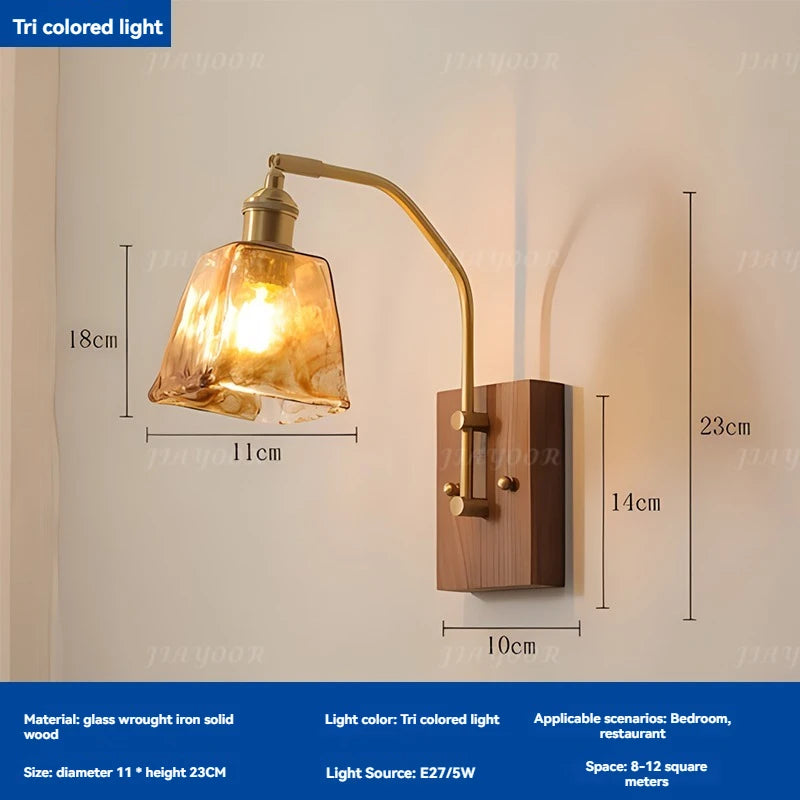 Niche retro home decor living room bedroom bedside hallway homestay coffee shop wooden board wiring free led wall light