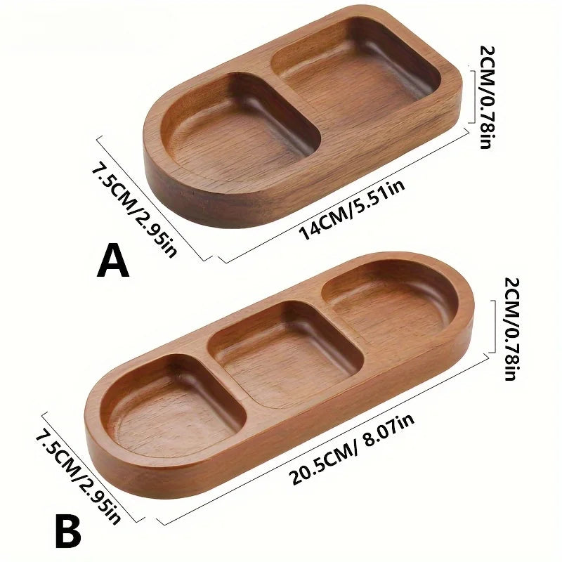 Solid wood rectangle tray 2/3 grid condiment plate breakfast food sushi bread dessert sauce kitchen dinner seasoning