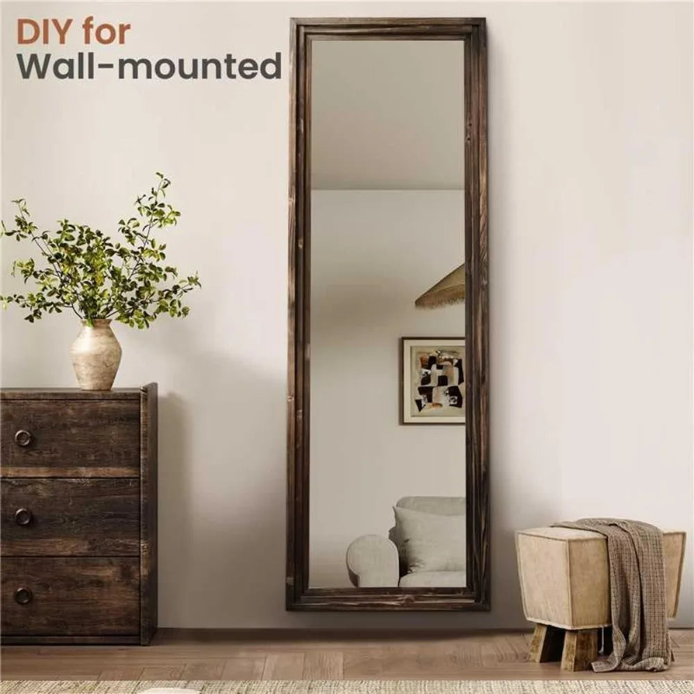 Eull length floor mirror with stand 63’’x21’’ wood frame for bedroom farmhouse wall decor women - united states