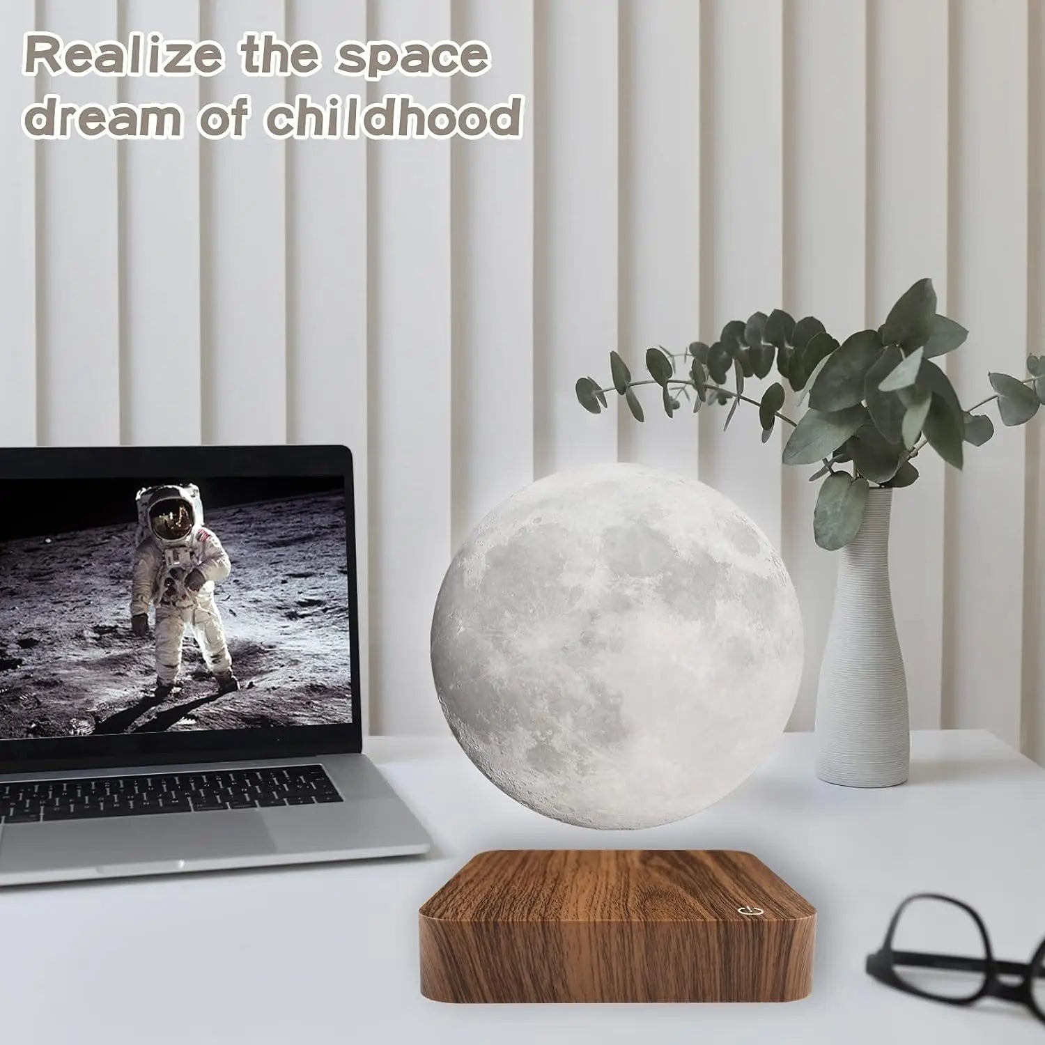 Magnetic floating rotating moon lamp with wooden base 3 color temperature led night lights of print 3d for unique gifts