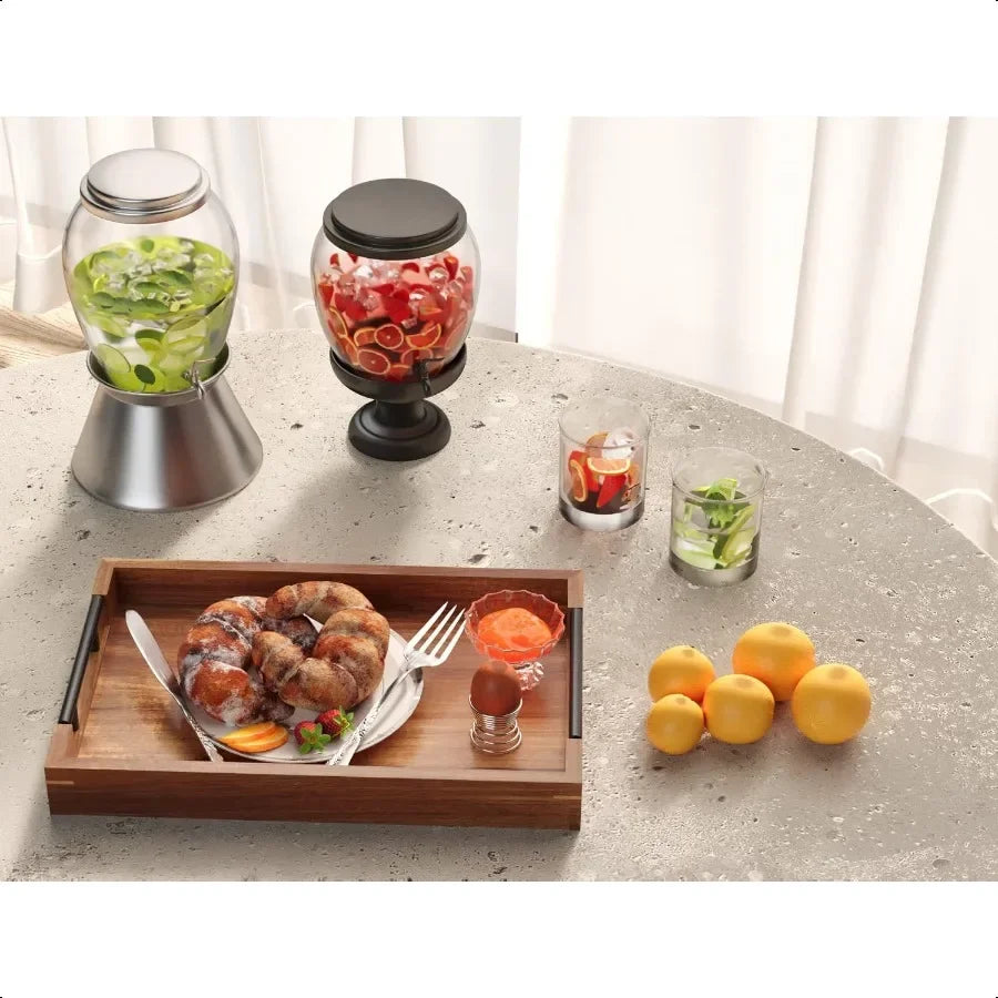 Acacia wood serving tray with metal handles15x10in ottoman decorative trays platter for coffee table living room bar