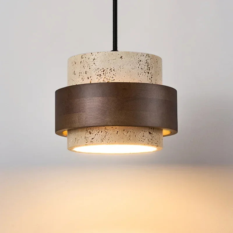 Led pendant lamp bedroom beside chandelier small stone light wood walnut color hanging lighting fixture retro bar