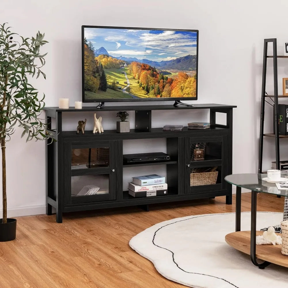 Wooden flat screen tv stand for 65’’ tvs console table with cabinets and shelves home living room - united states