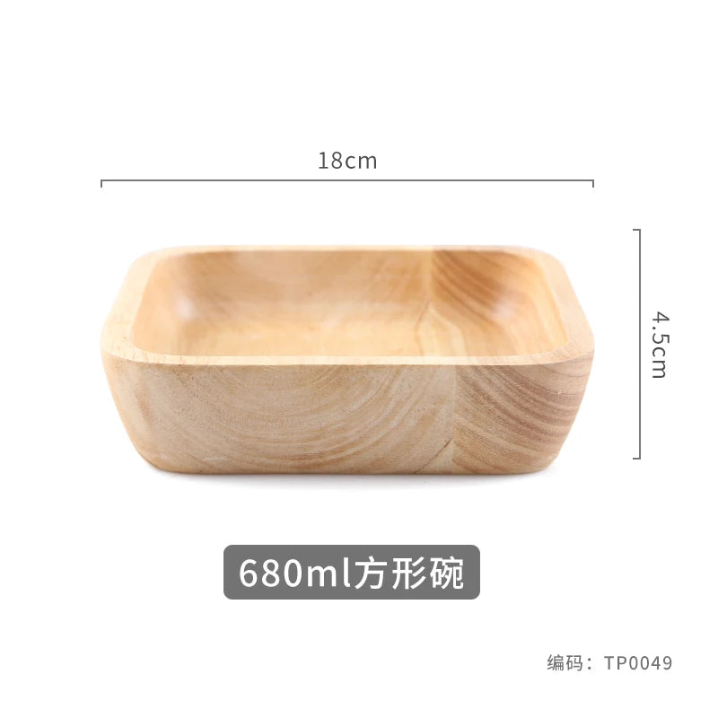 1pcs japanese square wooden bowl high-grade creative oak fruit salad dessert snacks kitchen accessories - large 18cm