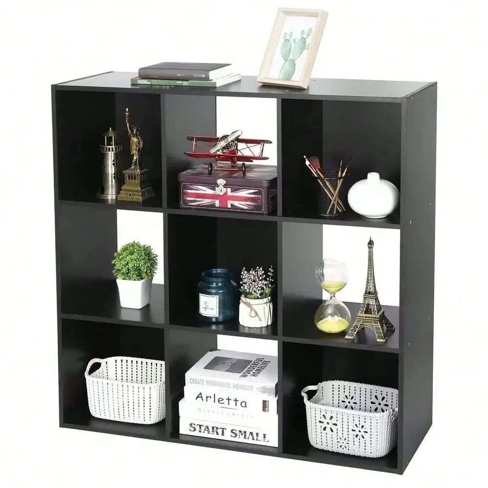 9 cube wooden 3 tier cabinet storage organizer bookcase shelving bedroom home - black / united states - bookshelf