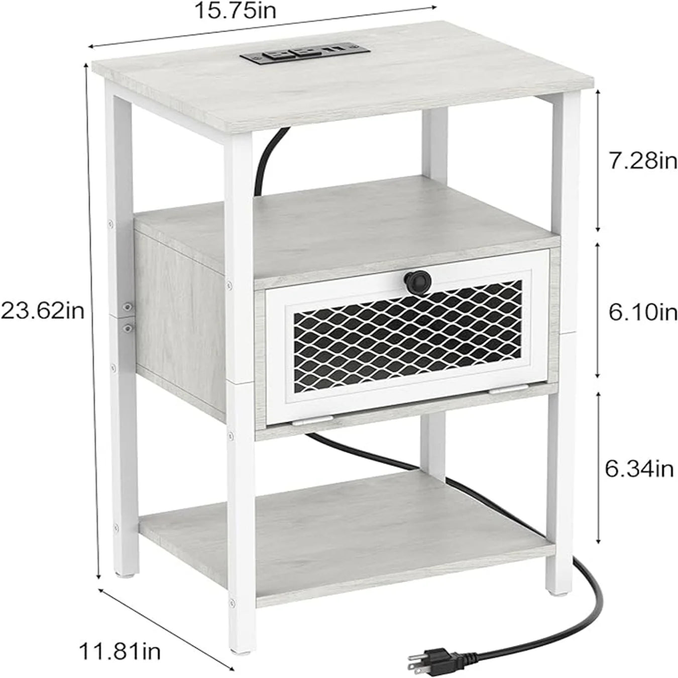 Bedside table 2-piece set with charging station suitable for bedroom living room side storage drawer - white / united