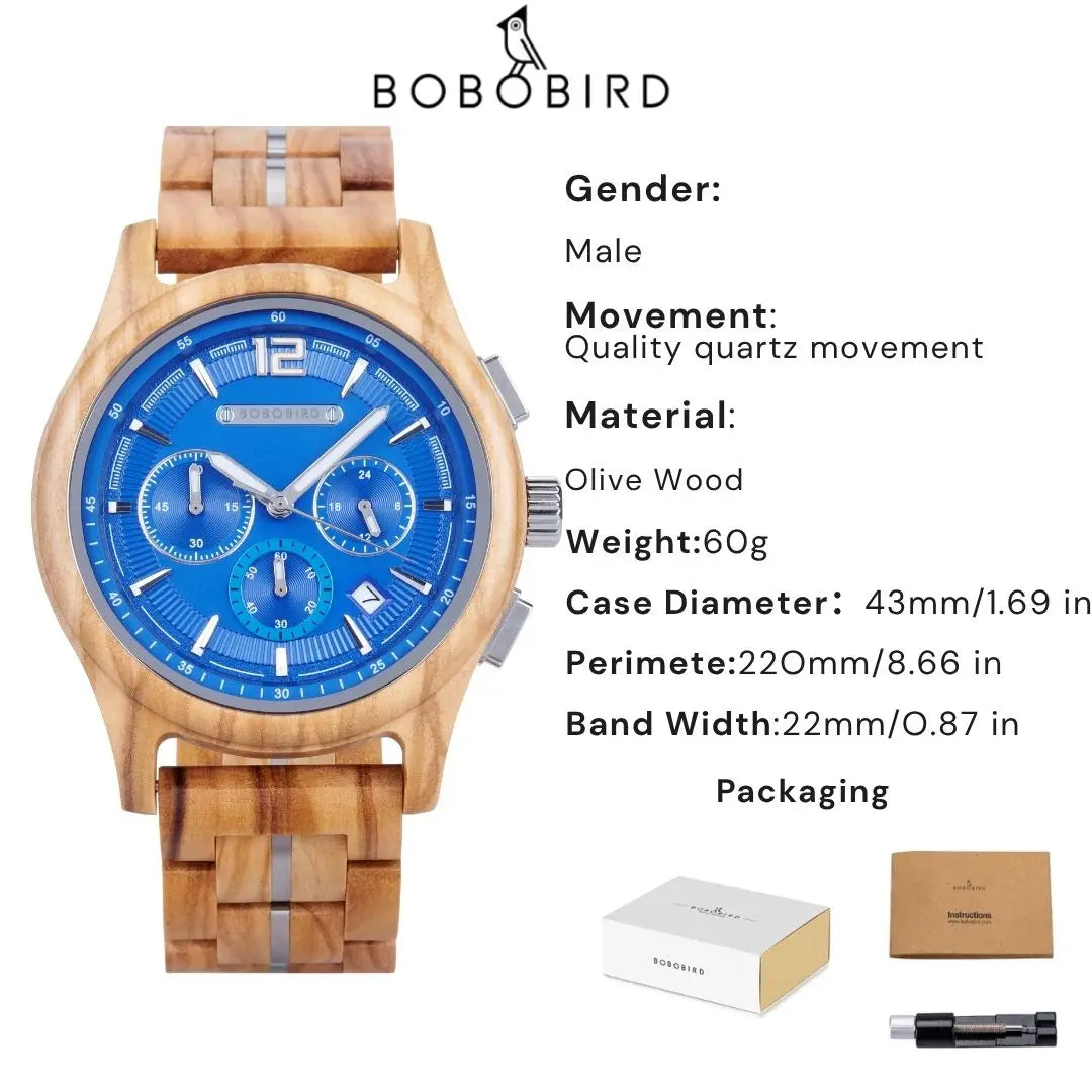 Bobobird men’s wooden watch quartz luxury wristwatch clock eco-friendly natural wood timepiece gift for him support