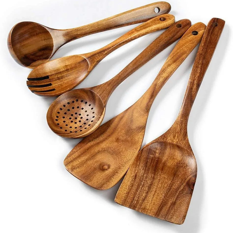 Wooden kitchen utensil set spatula salad spoon stirring soup scoop tools for cooking utensils - 5pcs