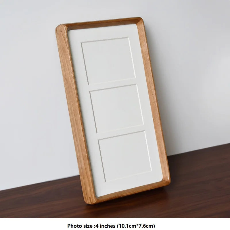 New stylish diy dual and triple grid photo frames creative solid wood tabletop display frame picture holder - cherry