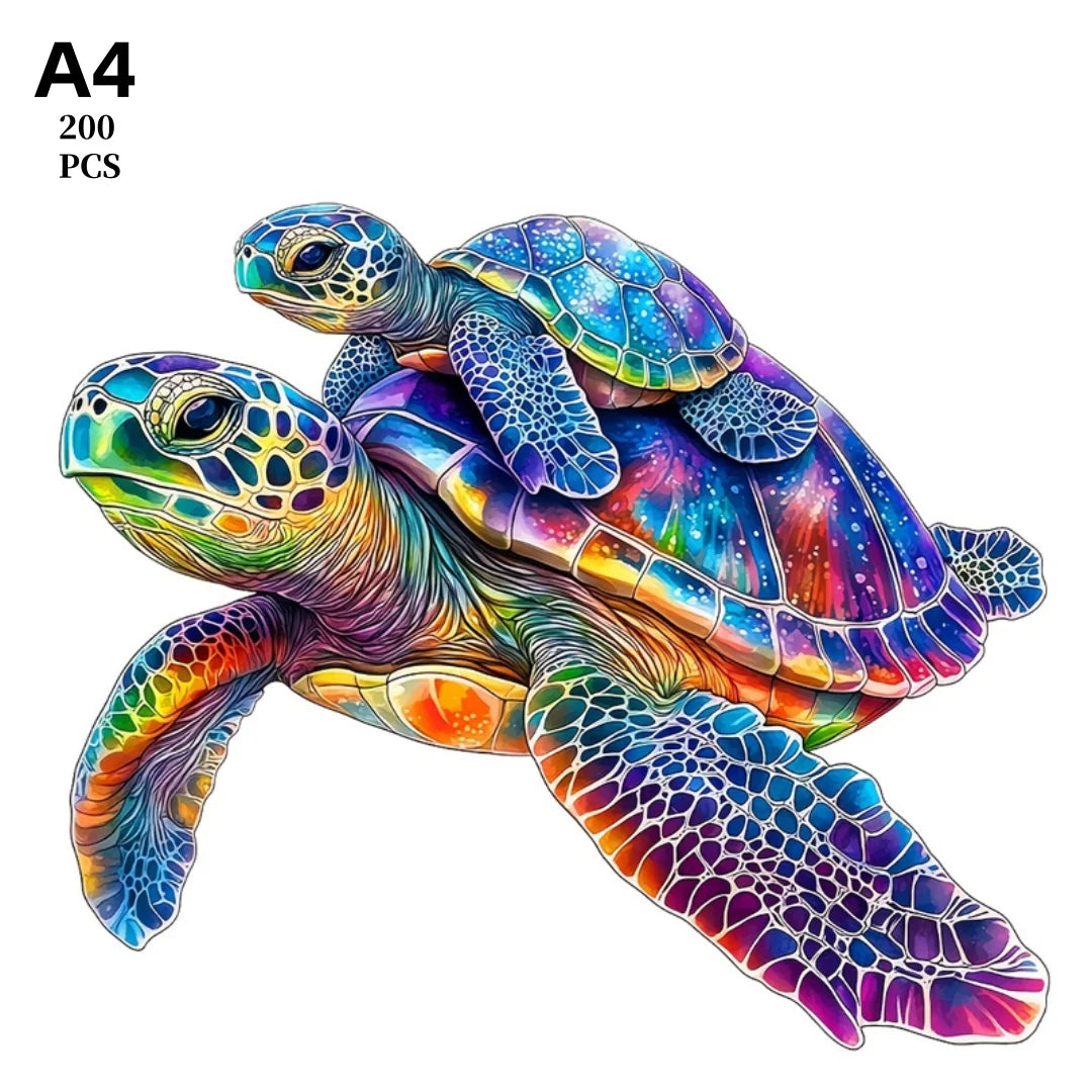 3d turtle father and son wooden jigsaw puzzle，ideal gift for adults artistic brain teaser unique irregular animal shape