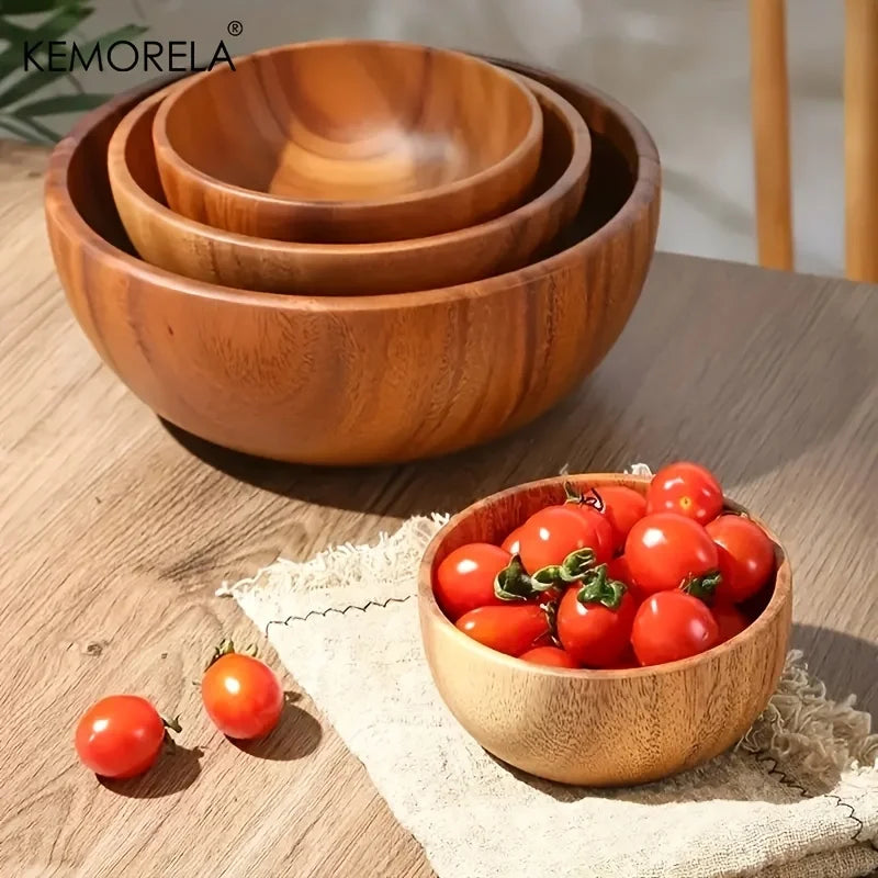 1pcs acacia wooden salad bowl kids anti-scalding suitable for fruit vegetable ice cream decoration