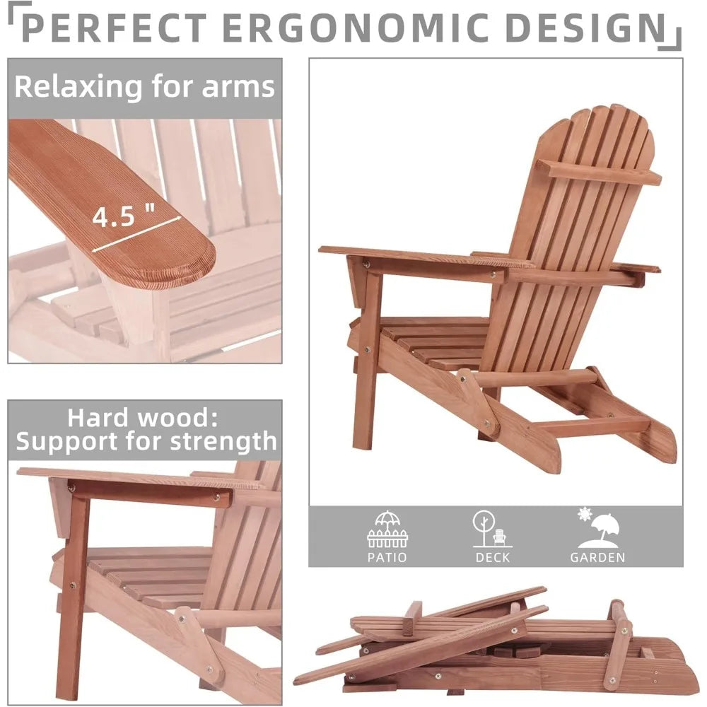Outdoor wooden folding adirondack chair set of 2 with pre-assembled backrest wood patio for garden backyard porch
