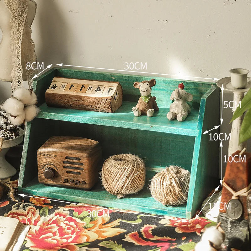 Retro wooden desk storage box multi-layer doll figure display stand desktop drawer type cosmetic jewelry decoration