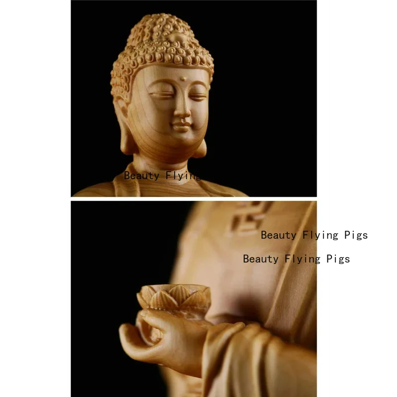 Wood carving the buddha figurine amitabha statue sculpture home living room decoration buddhist supply art crafts