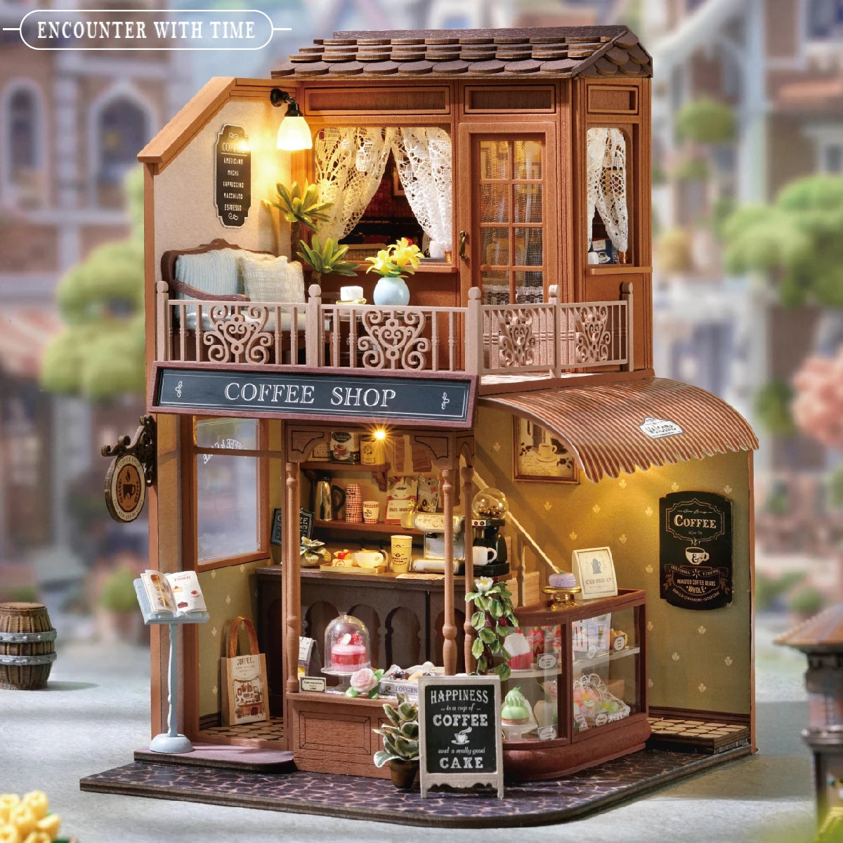 Snaptogs diy miniature duplex café wooden building blocks kit house roombox book nook tiny doll gift decor music box