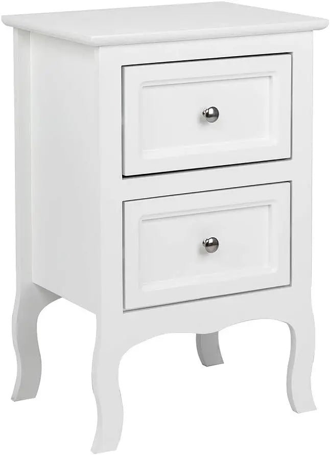A set of two bedroom bedside tables with 2 drawers small space university dormitory wooden 16w x 12d 24h - white