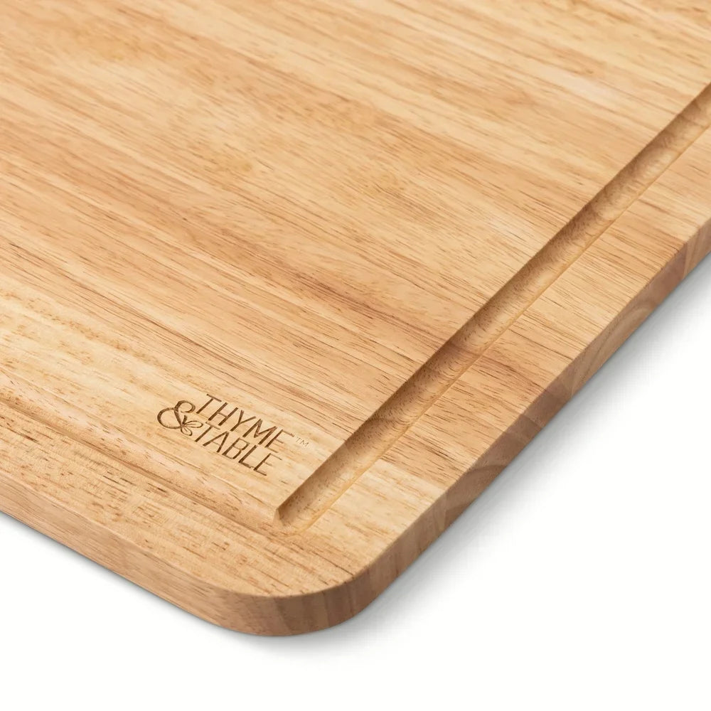 Large rubberwood cutting board with juice well non-slip feet blade-friendly surface kitchen prep tool perfect chopping