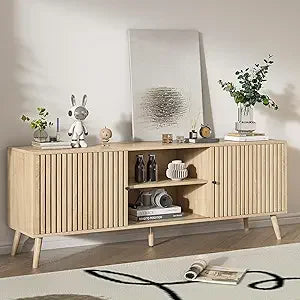 Mid century modern tv stand for televisions up to 70 inches with sliding doors and storage television stands consoles
