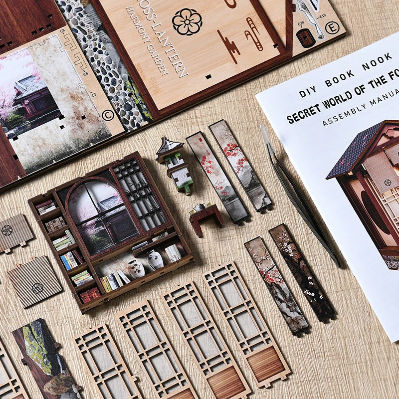 New moss lamp & garden diy wooden bookend 3d puzzle - hand assembly miniature house model home decor christmas black