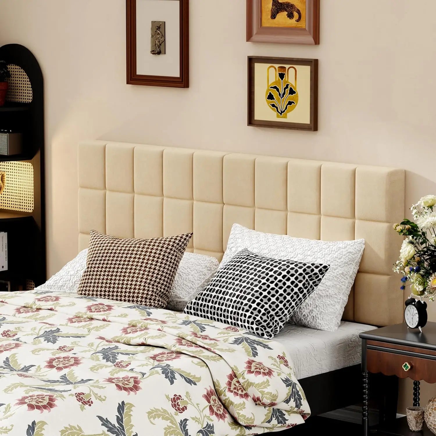 Velvet upholstered tufted king size headboard,wood head board with metal legs adjustable height from 42” to 56”