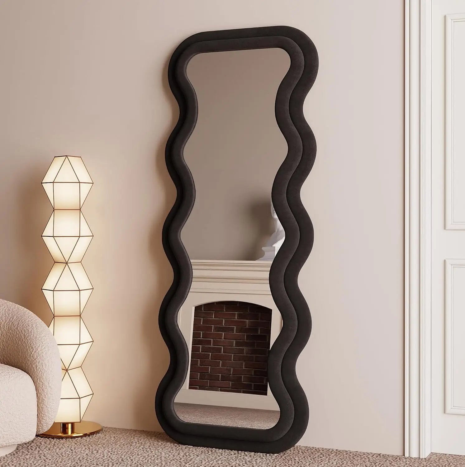 Full length irregular wavy mirror 63’’x24’’ arched floor for bedroom - standing hanging or leaning design
