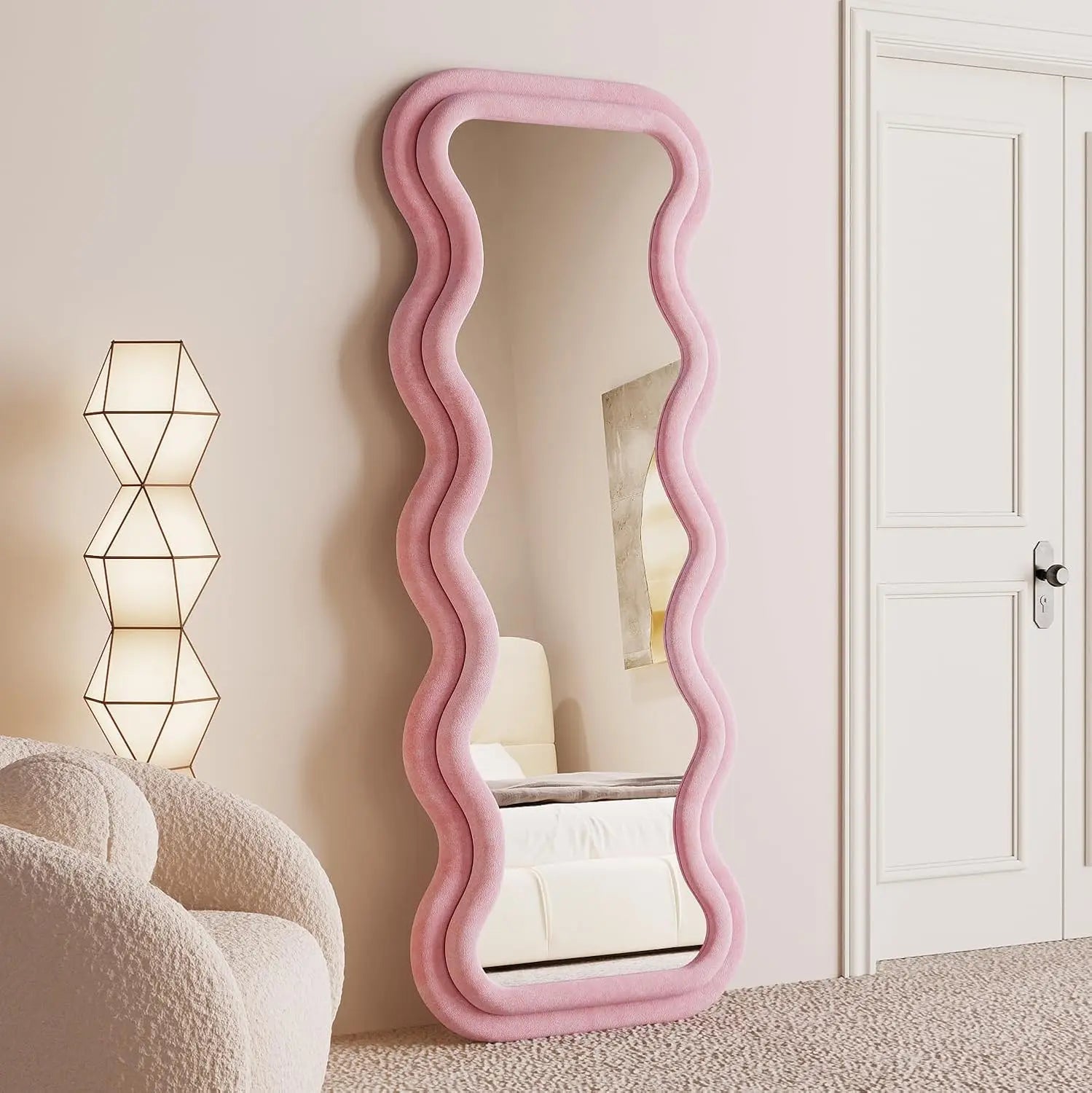 Full length irregular wavy mirror 63’’x24’’ arched floor for bedroom - standing hanging or leaning design