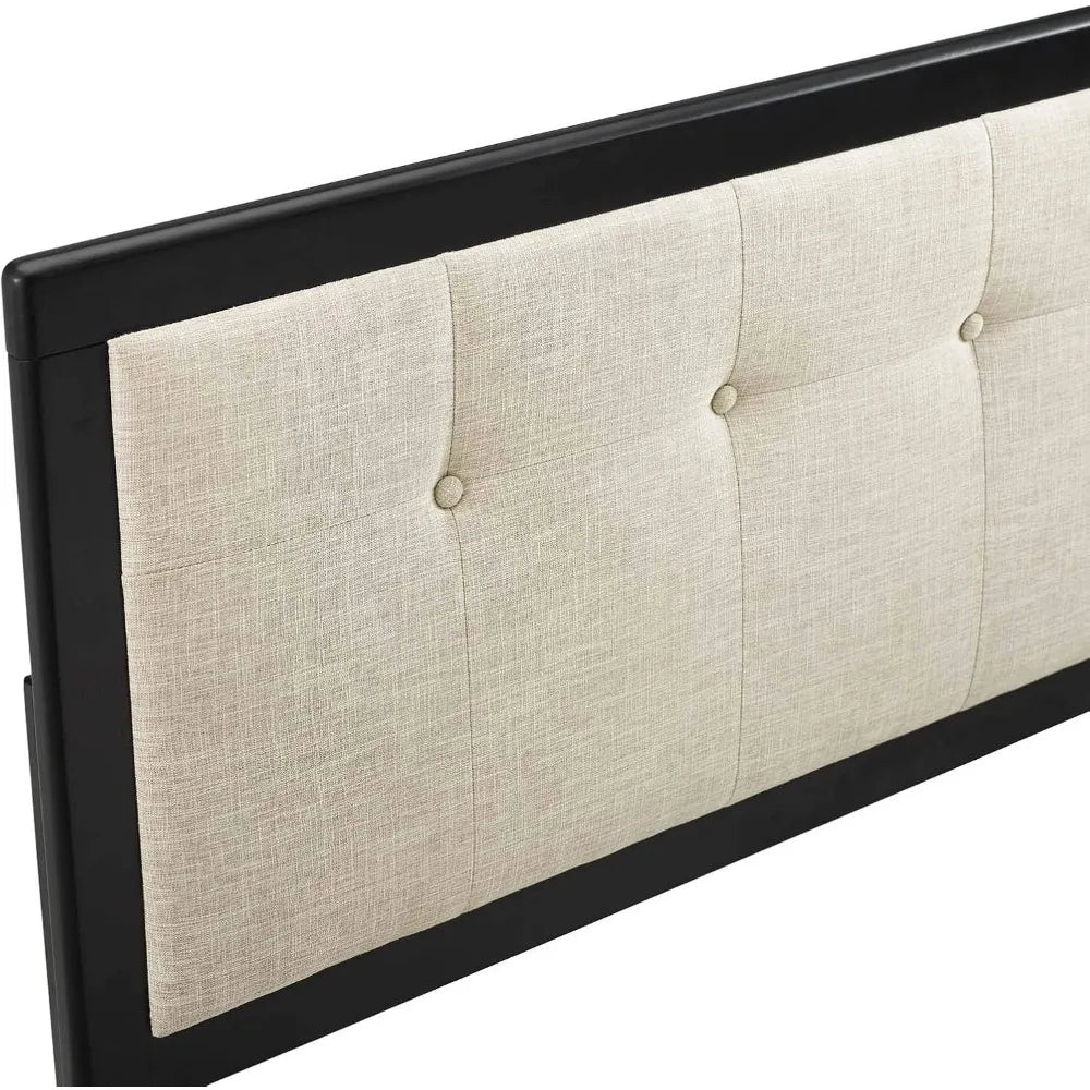 Draper tufted king fabric and wood headboard in black beige - none / united states