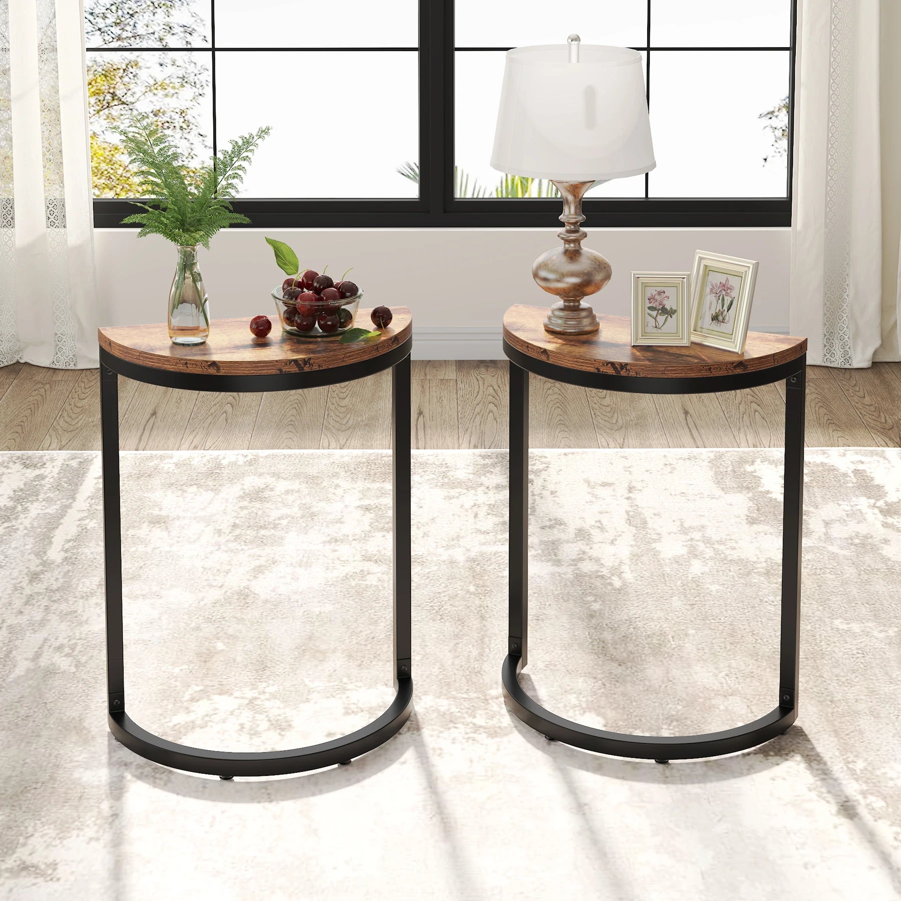 Tribesigns end table semi circle small half round side with metal frame wood accent slim c - united states