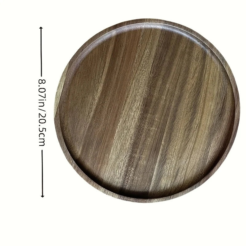 Round wooden decorative serving tray for coffee table and home decor wood centerpiece small candle - l