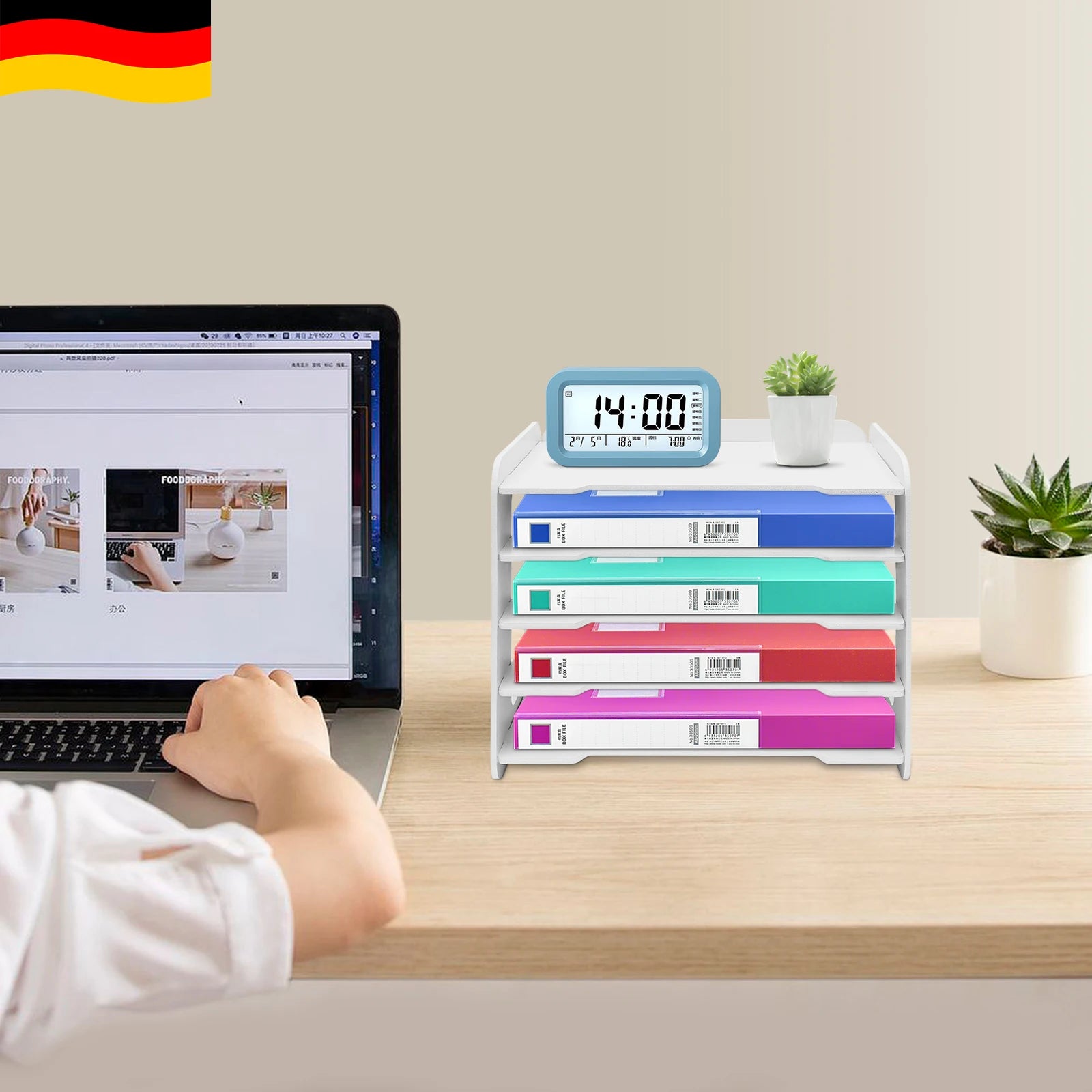 Wood file organizer 5 trays paper sorter for office supplies desk length 34cm/13.39in white