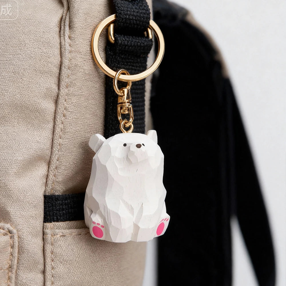 Wooden carved bear keychain cute cartoon animal creative exquisite couple bag pendant wooden teddy bear - decorative