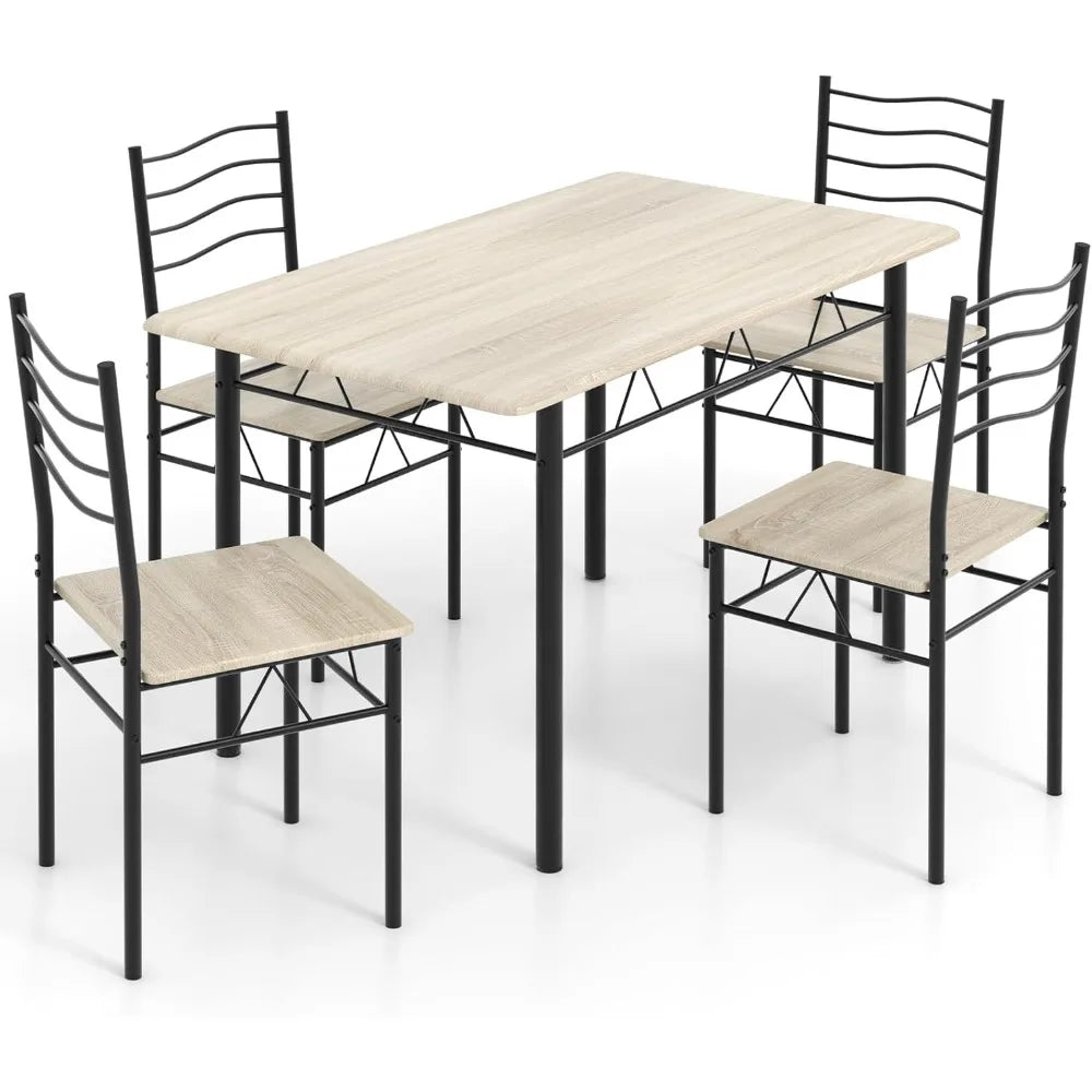 Modern 5-piece dining table set with 4 chairs wood and metal kitchen breakfast furniture in beech - united states