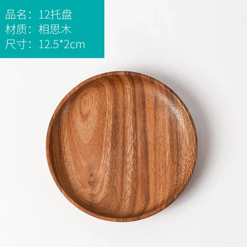 Japanese household dishes acacia wood round tableware salad dessert tray vintage dinnerware set plates serving platter