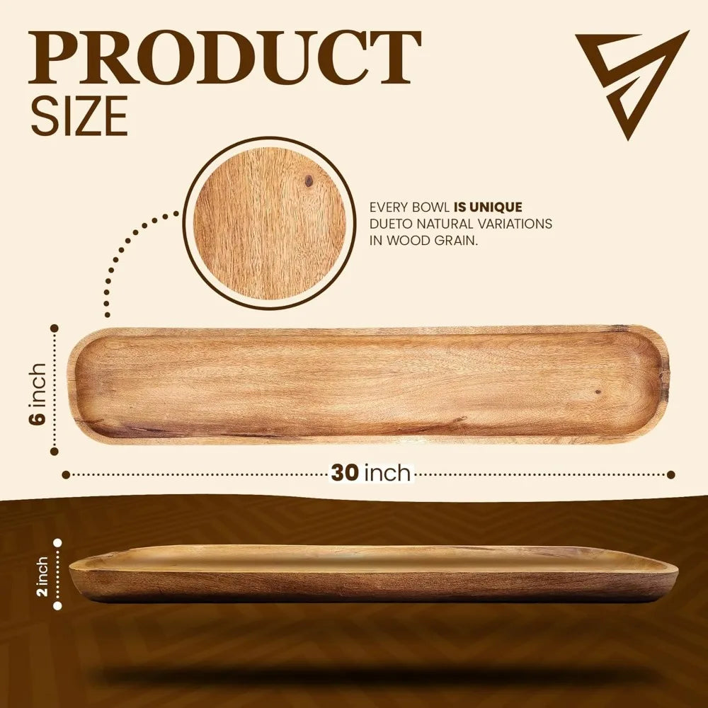 Hand carved wooden dough bowl 30 x 6 3 rustic farmhouse decorative serving tray 5 oz capacity perfect gift for kitchen