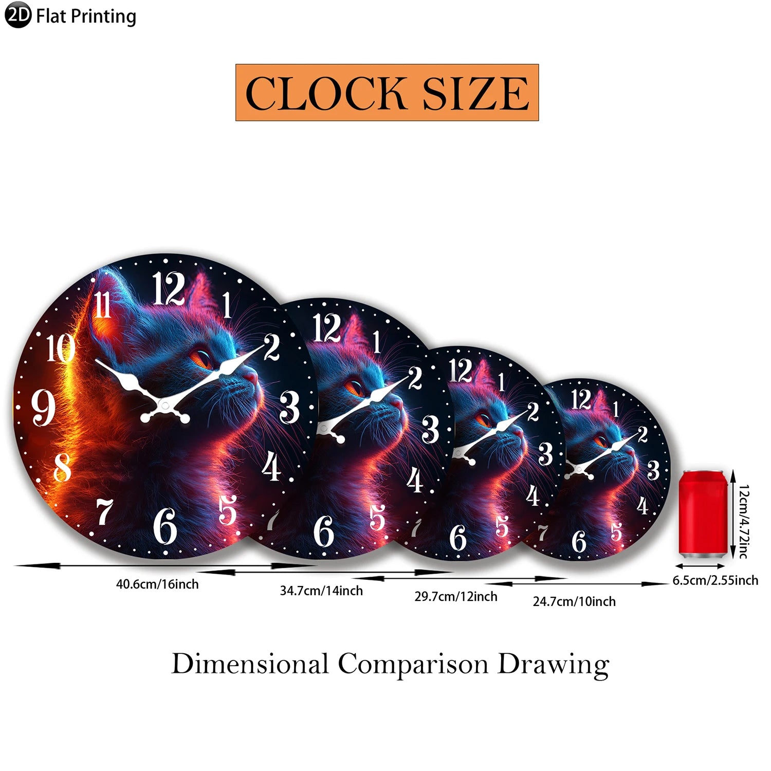 Wooden silent wall clock neon glowing cat quartz analog for bedroom bathroom halloween new year gift