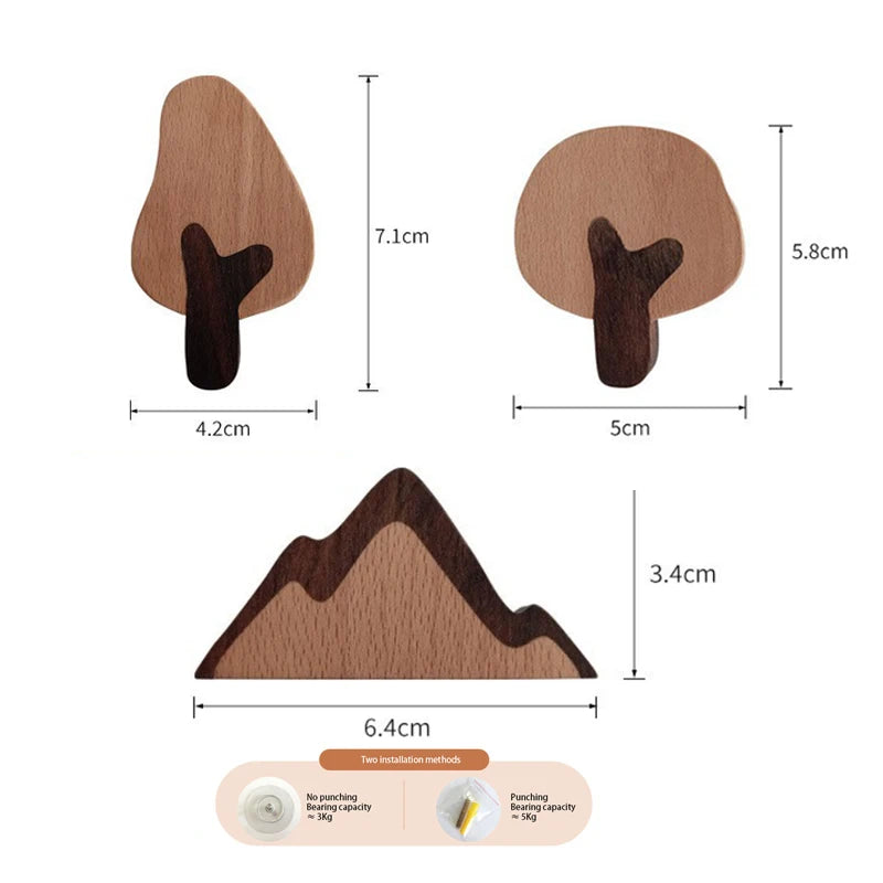 3pcs wood hooks organization wall holder clothes hanger keychain door hook bathroom kitchen accessories deco for home