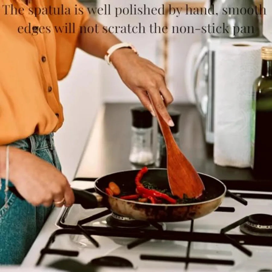 12.8ih cherry wood spatula 2 pack long handle flat wooden cooking utensils for nonstick cookware kitchen co - united