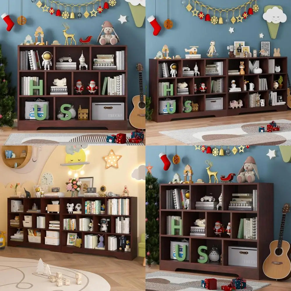 3-tier wooden open shelf bookcase with 10 cubes storage organizer for bedroom - cherry finish freestanding bookshelf