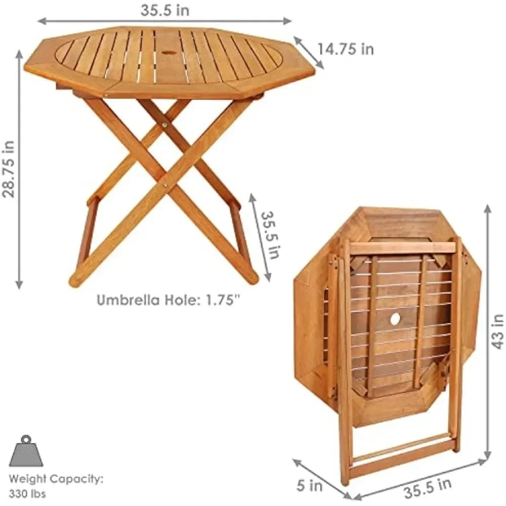 Meranti wood octagon outdoor folding patio table - teak oil finish - united states