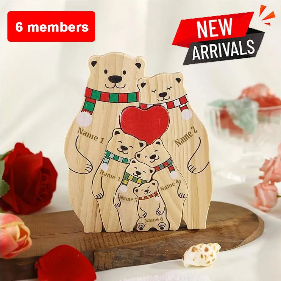 Name personalized custom mother’s birthday gift family names sculpture wood puzzle bear heart puzzles home decoration