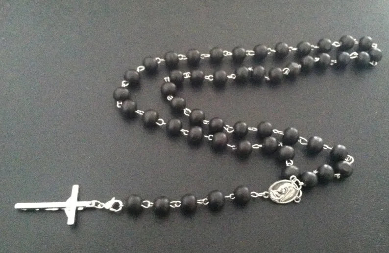 Christ jesus wooden beads necklaces unisex handmade rosary bead cross pendant necklace religious orthodox praying