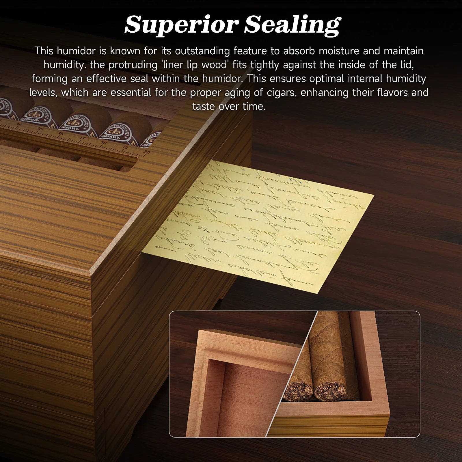 Cigar box humidor with hygrometer and humidifier cedar wooden case drawer divider length gauge desktop gift