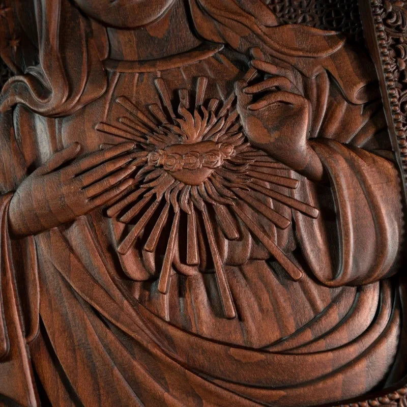 Religious church virgin mary sacred heart wood sculpture catholic saint image home decor - (christian)