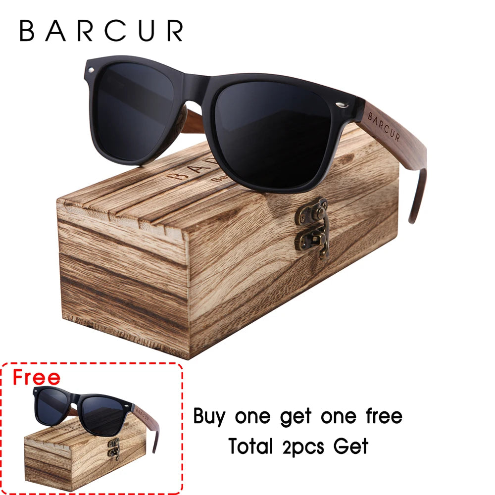 Barcur black walnut wood sunglasses for man polarized high quality sqare sun glasses men uv400 eyewear accessory